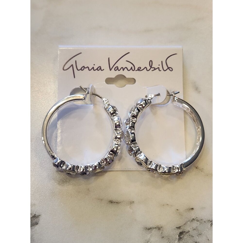 Gloria Vanderbilt Silver-Tone Rhinestone Hoop Earrings